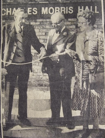 Parish Councillor A.G. Cutmore and his wife at the cutting of the opening tape by Mr Herbert Mansell, whose family lived in the village